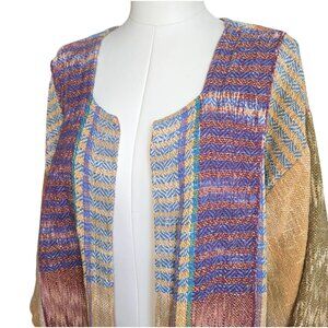 Laise Adzer Cardigan Vintage Handwoven Open Front Draped Geometric Pattern CM205